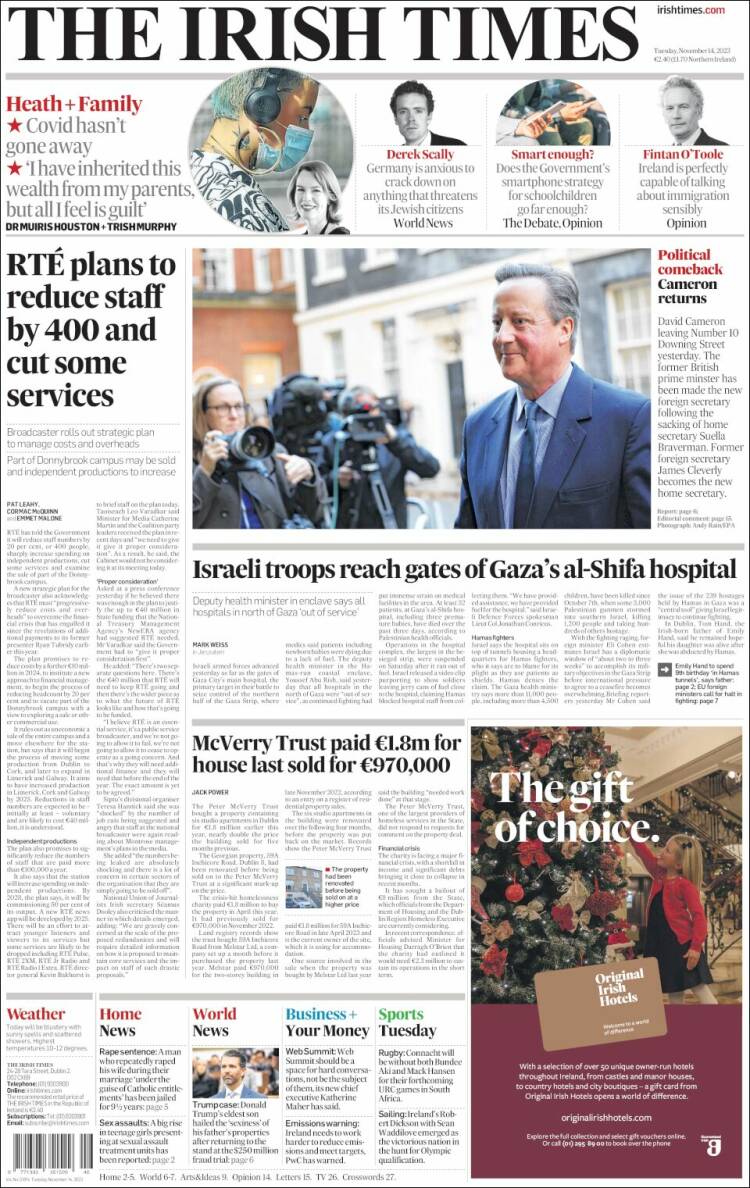 Portada de Irish Times (Irlanda)
