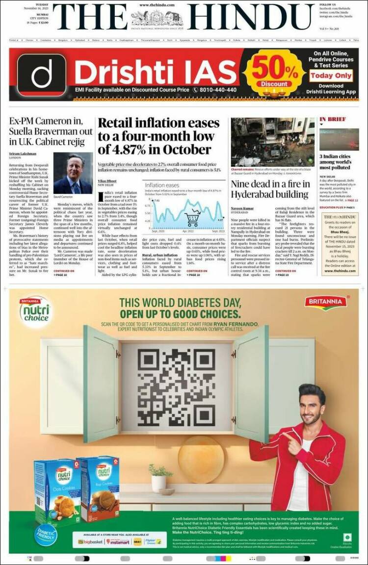 Portada de The Hindu (India)