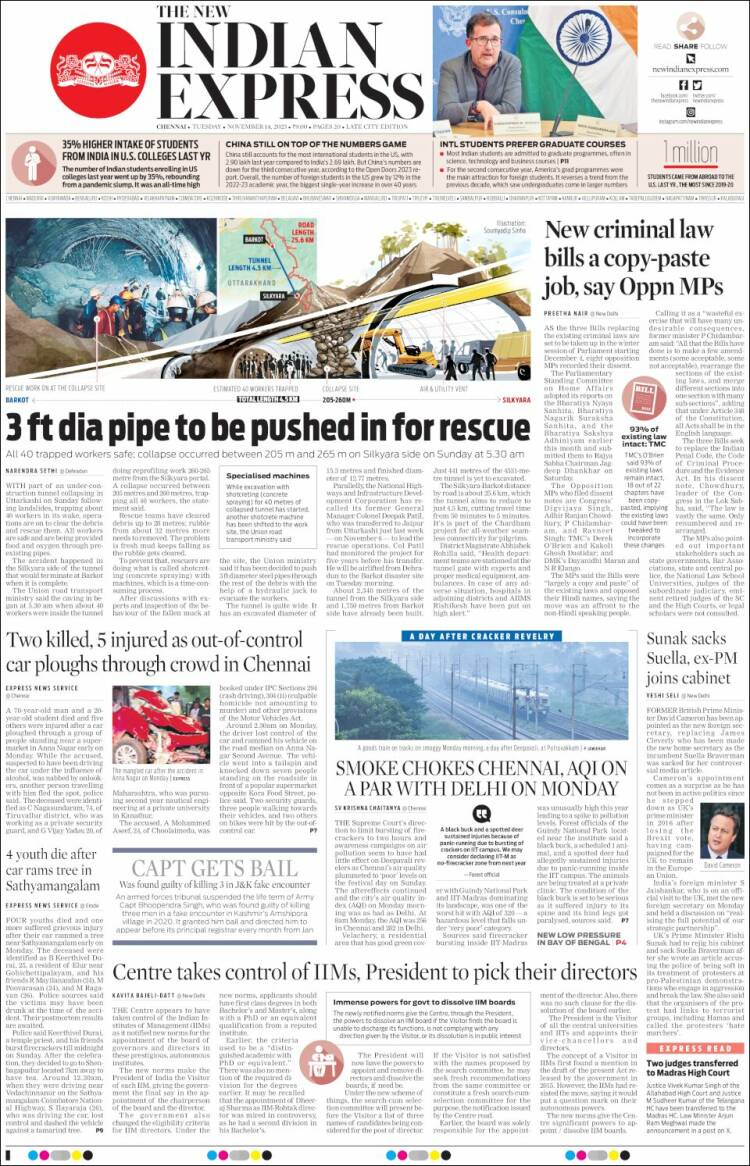 Portada de New Indian Express (India)