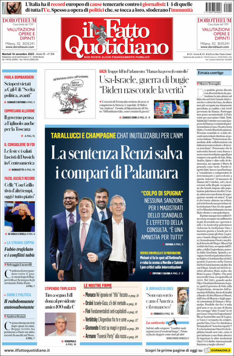 Portada de Il Fatto Quotidiano (Italia)