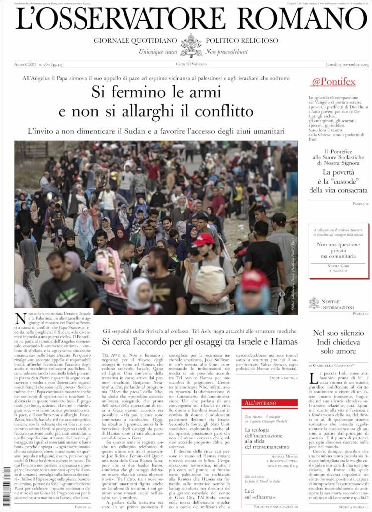 Portada de L'Osservatore Romano (Italia)