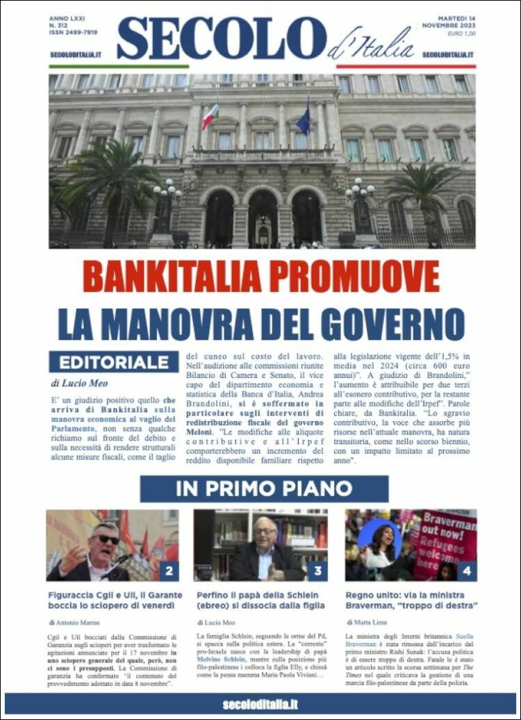 Portada de Secolo d'Italia (Italia)