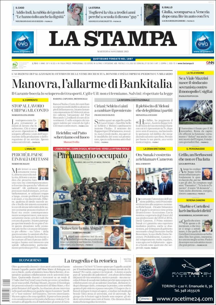 Portada de La Stampa (Italia)