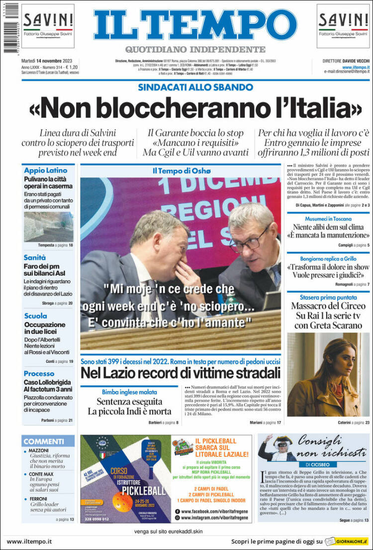 Portada de Il Tempo (Italia)