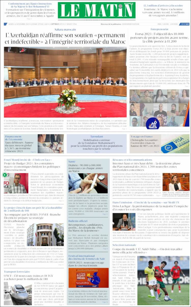 Portada de Le Matin (Marruecos)