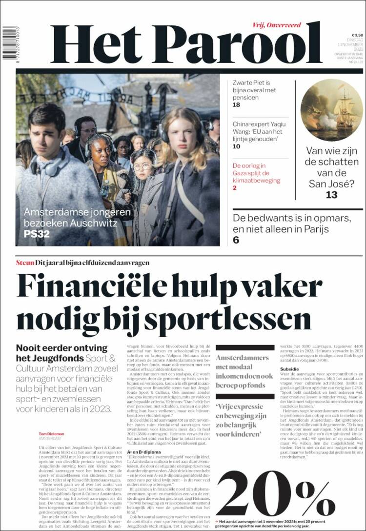 Portada de Het Parool (Pa&iacute;ses Bajos)