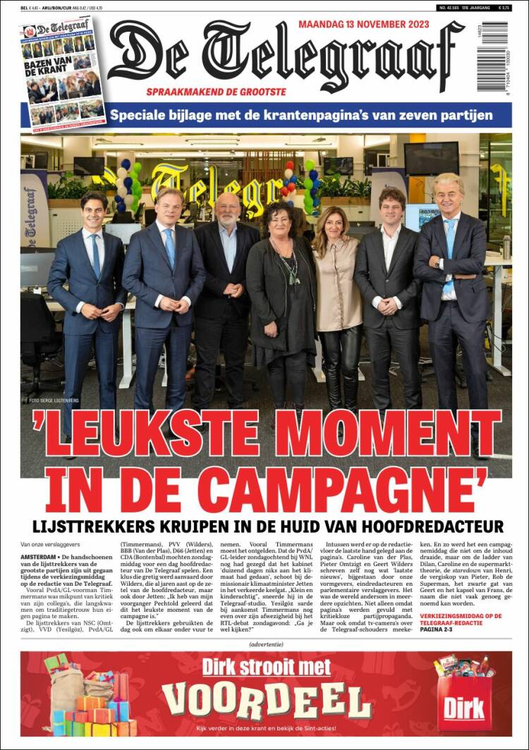 Portada de De Telegraaf (Pa&iacute;ses Bajos)