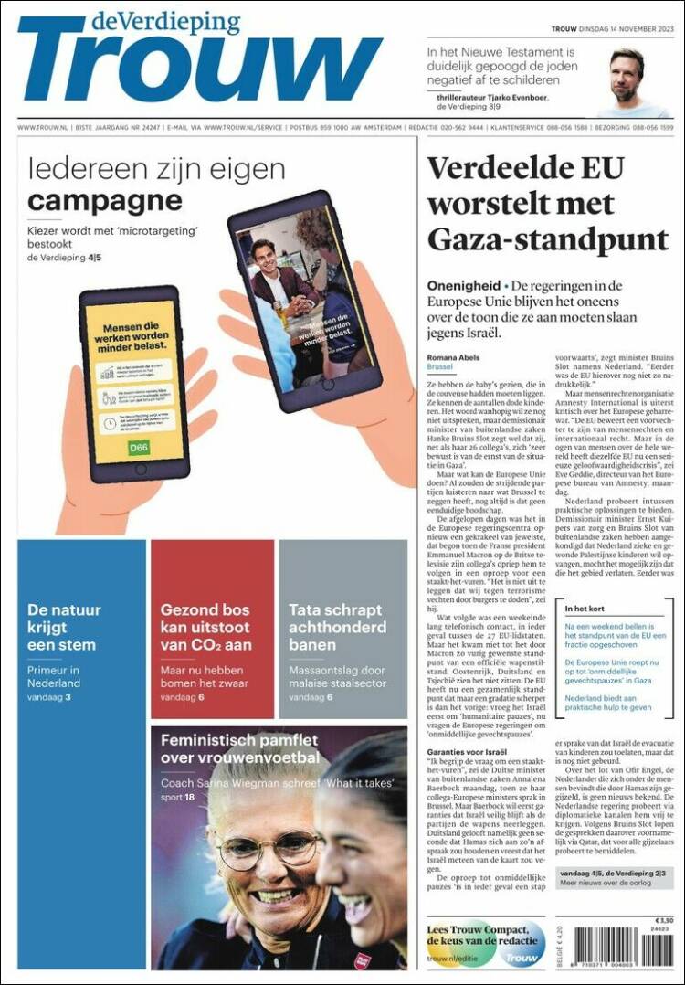 Portada de Trouw (Pa&iacute;ses Bajos)