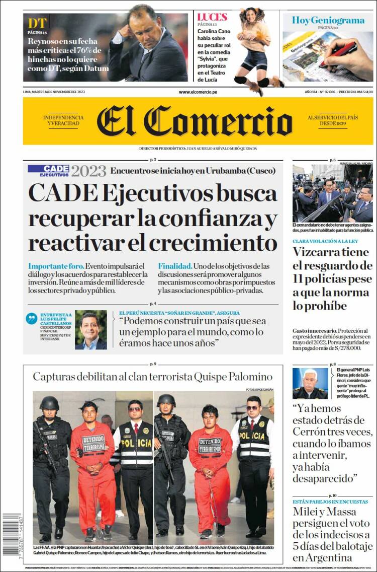 Portada de El Comercio (Per&uacute;)