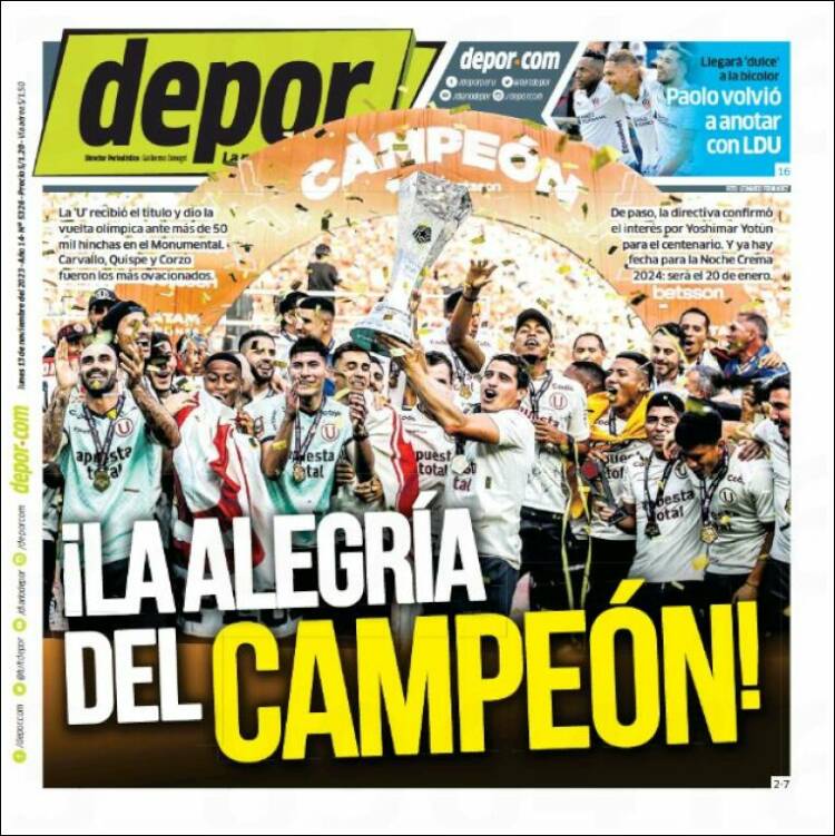 Portada de Depor (Per&uacute;)