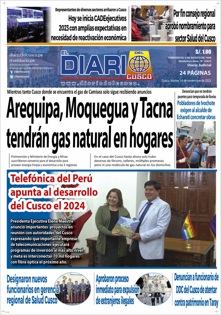 Portada de El Diario del Cusco (Per&uacute;)