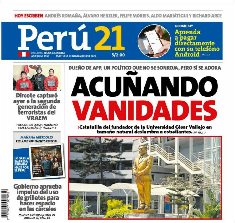 Portada de Perú 21 (Per&uacute;)