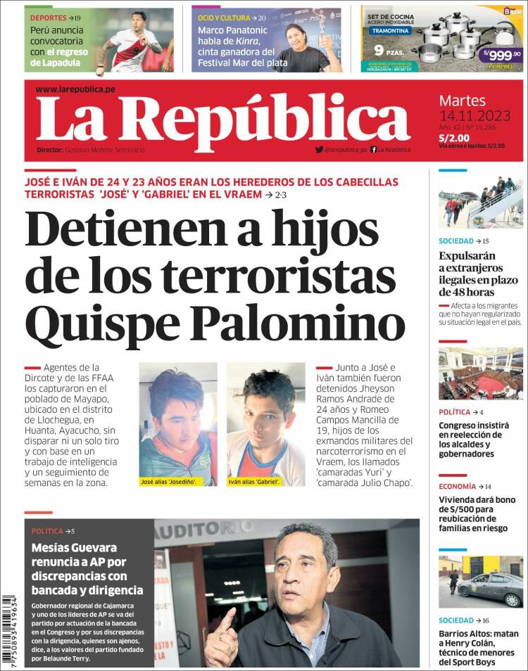 Portada de La Republica (Per&uacute;)