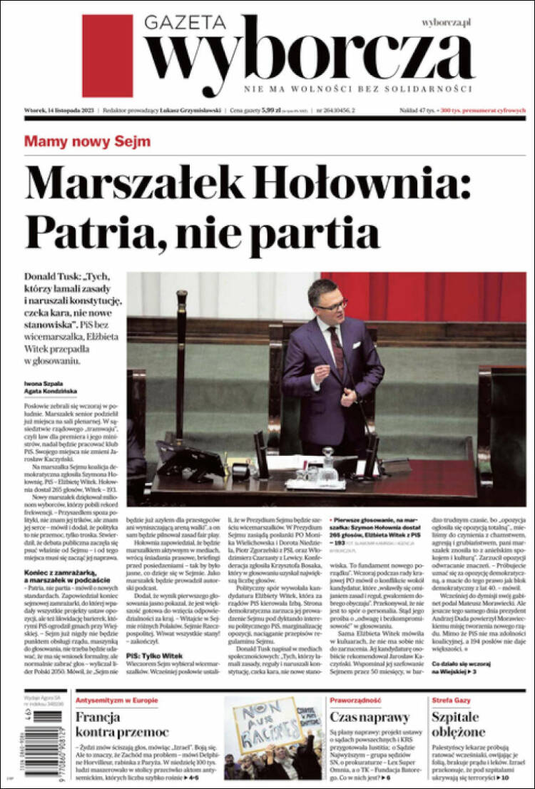 Portada de Gazeta Wyborcza (Polonia)