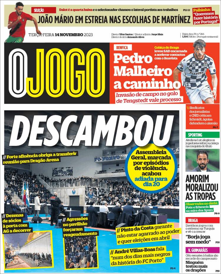 Portada de O Jogo (Portugal)