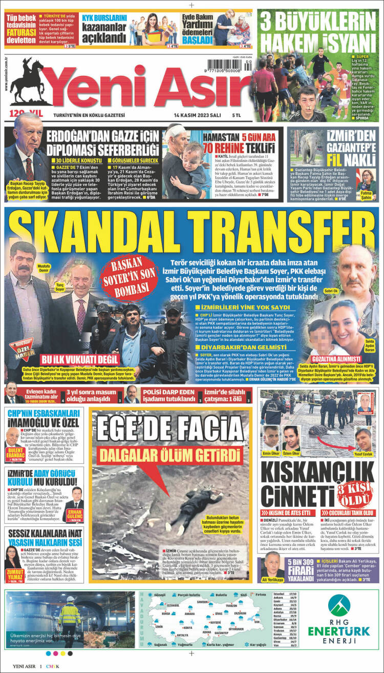 Portada de Yeni Asır (Turqu&iacute;a)
