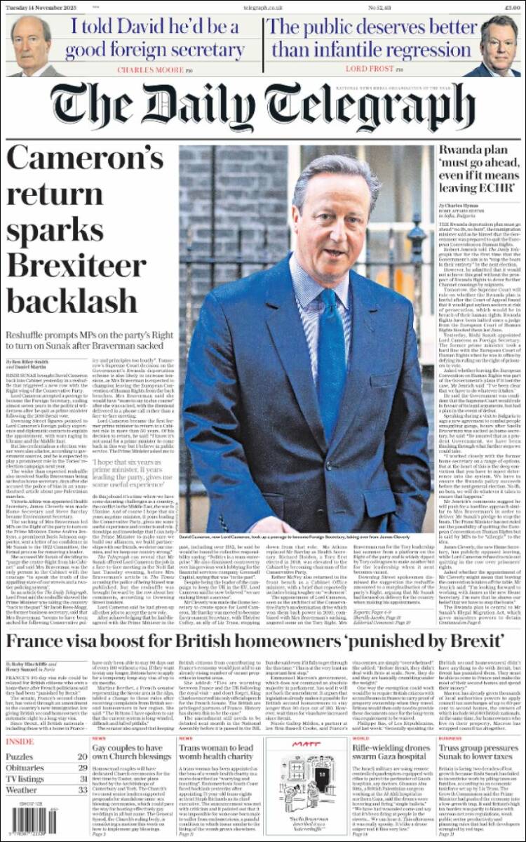 Portada de Daily Telegraph (Reino Unido)