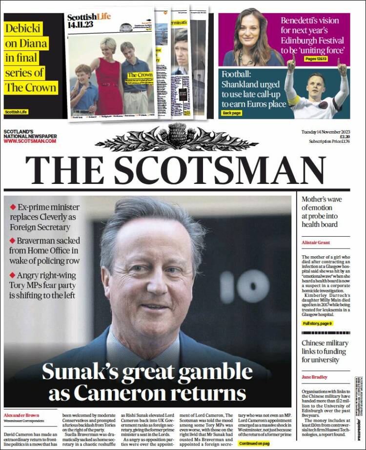 Portada de The Scotsman (Reino Unido)