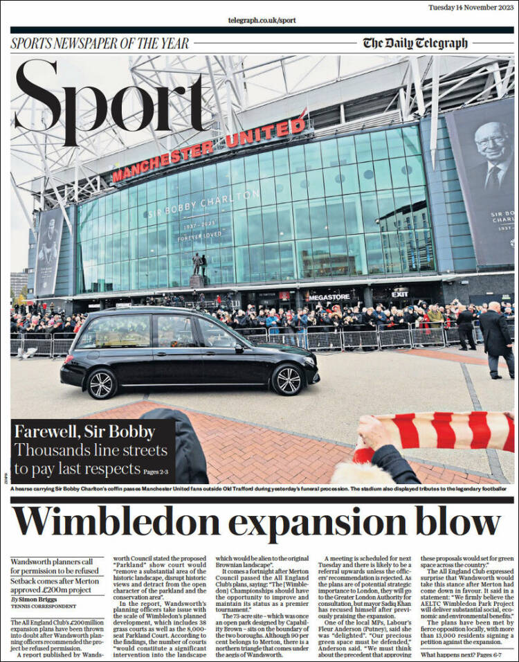 Portada de Telegraph Sport (Reino Unido)