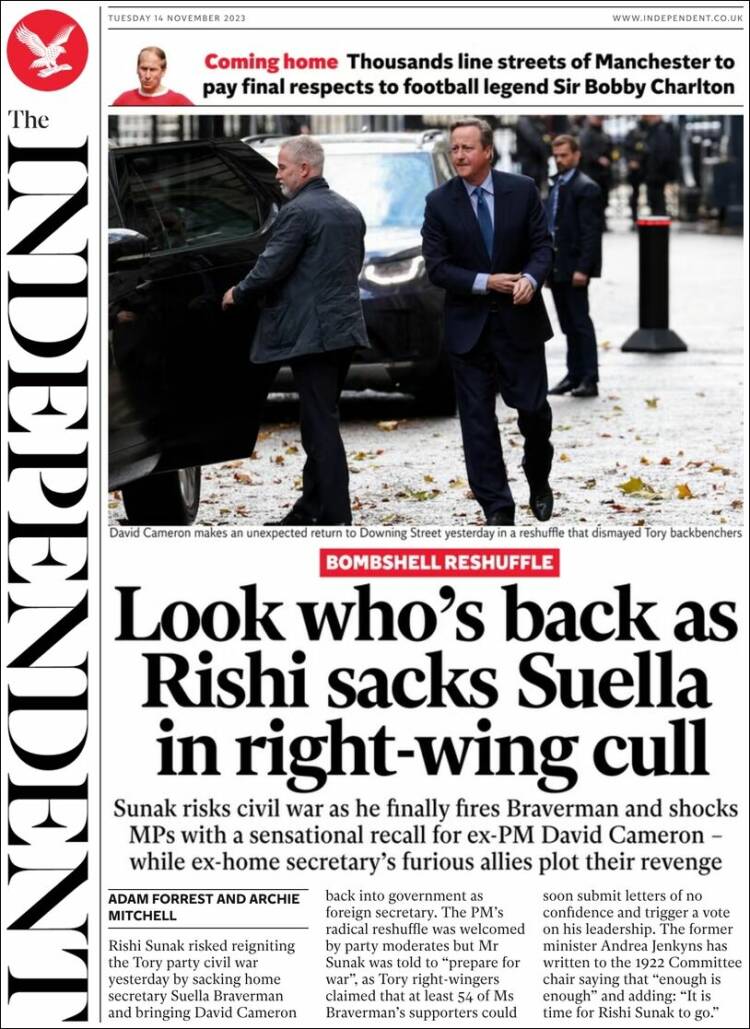 Portada de The Independent (Reino Unido)
