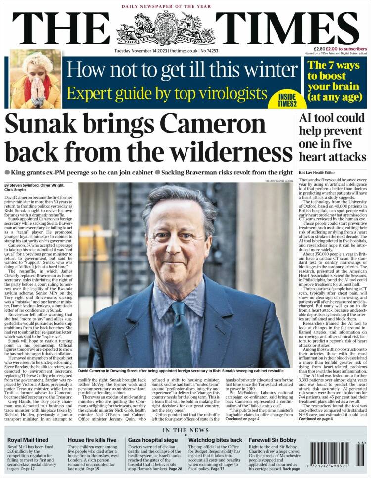 Portada de The Times (Reino Unido)