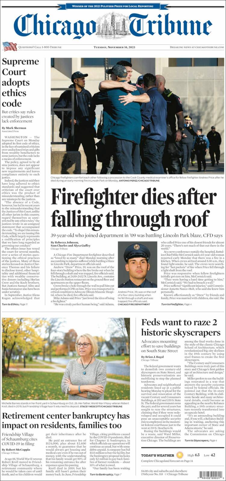 Portada de Chicago Tribune (USA)