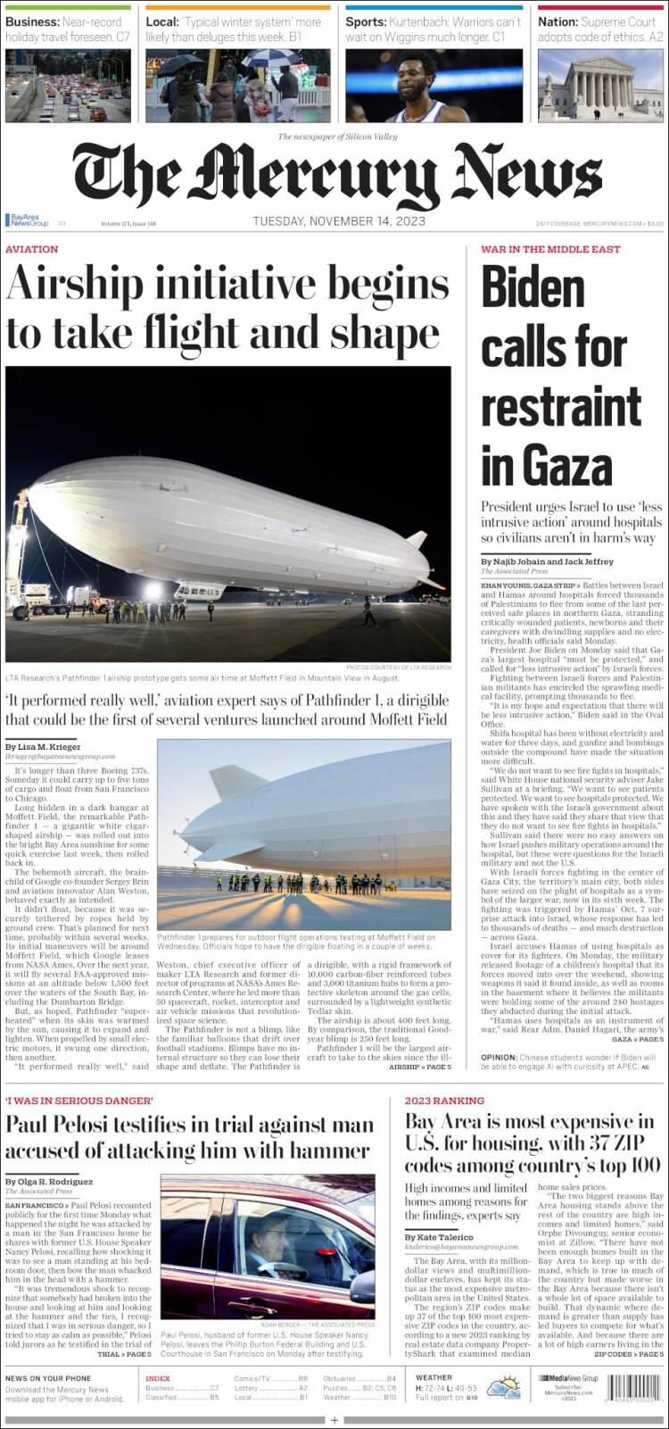 Portada de San Jose Mercury News (USA)