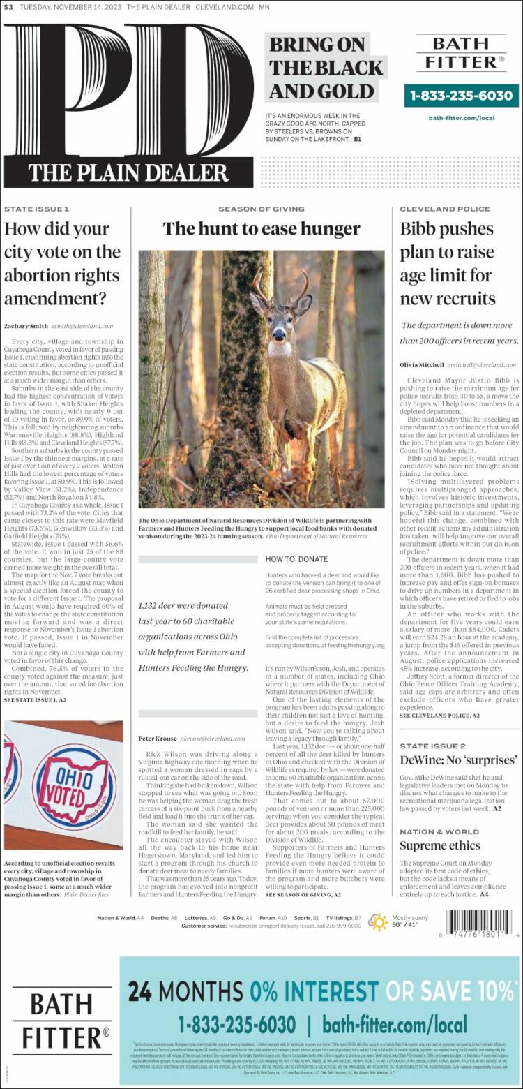 Portada de The Plain Dealer (USA)