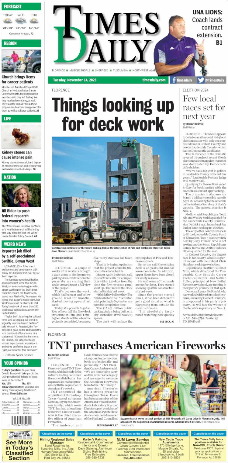 Portada de Times Daily (USA)