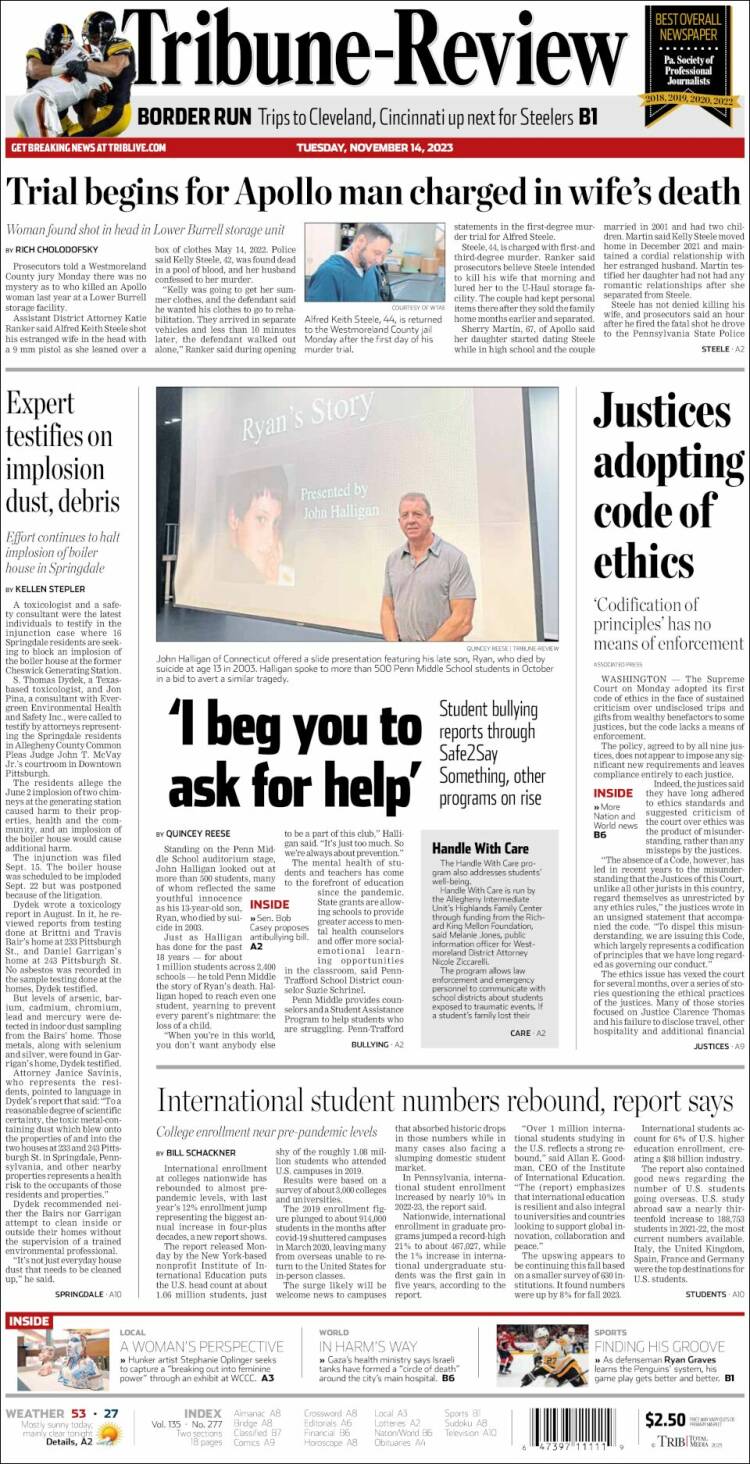 Portada de Tribune-Review (USA)