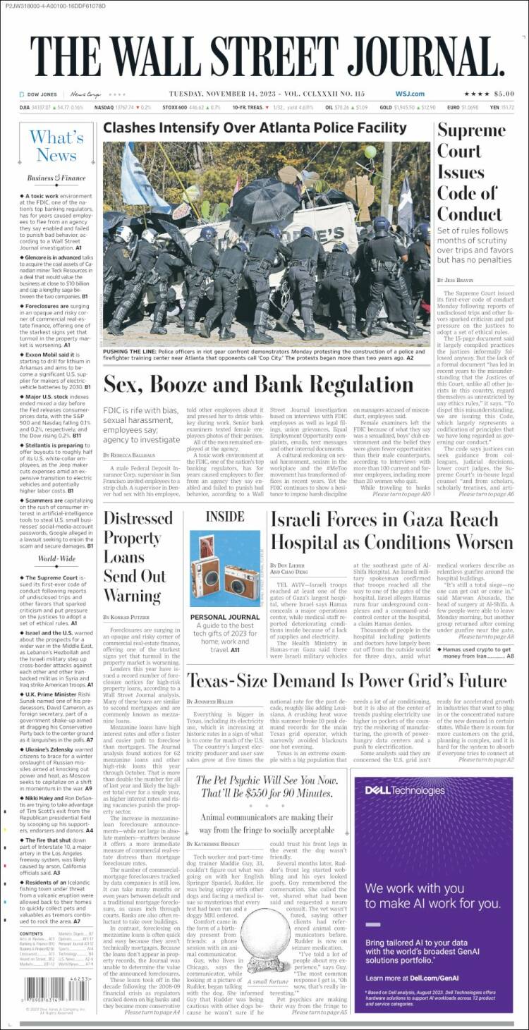 Portada de Wall Street Journal (USA)