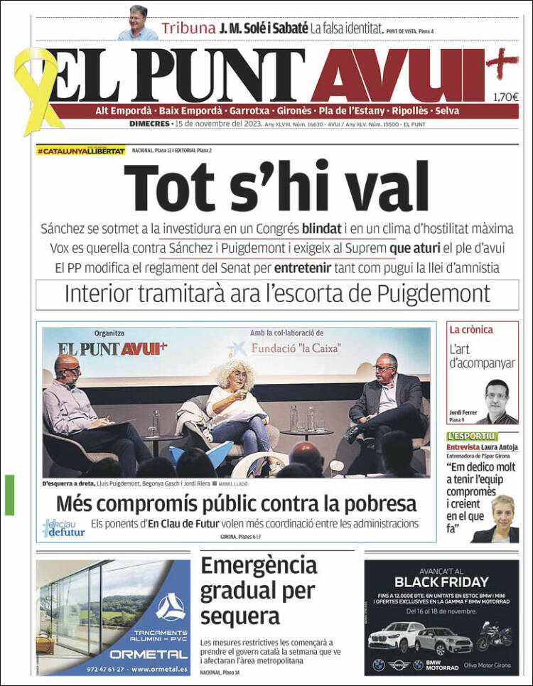 Portada de El Punt Avui - Girona (España)