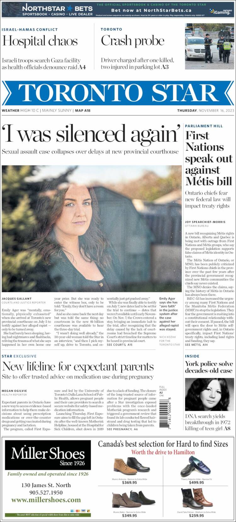 Portada de The Toronto Star (Canadá)