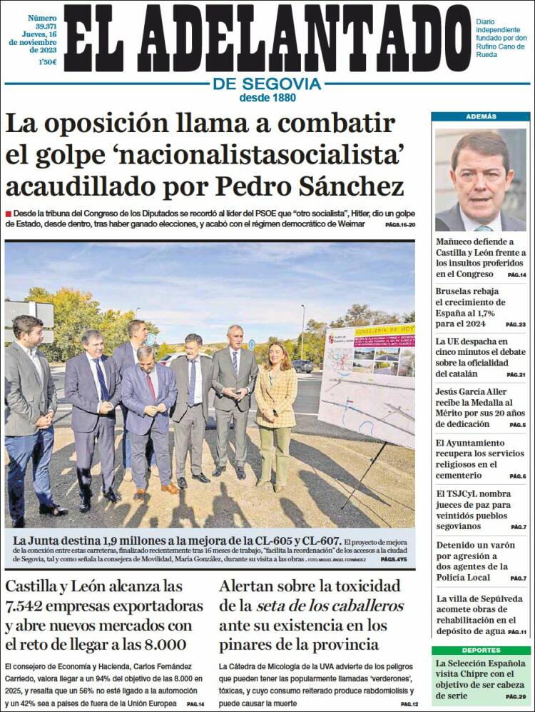Portada de El Adelantado de Segovia (España)