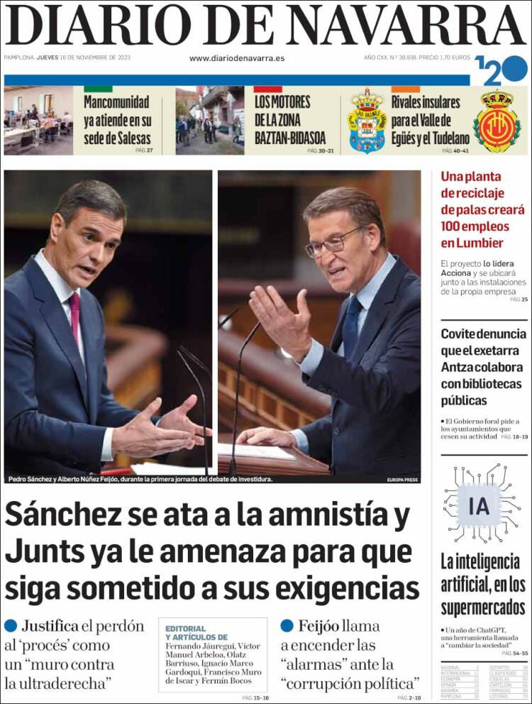 Portada de Diario de Navarra (España)
