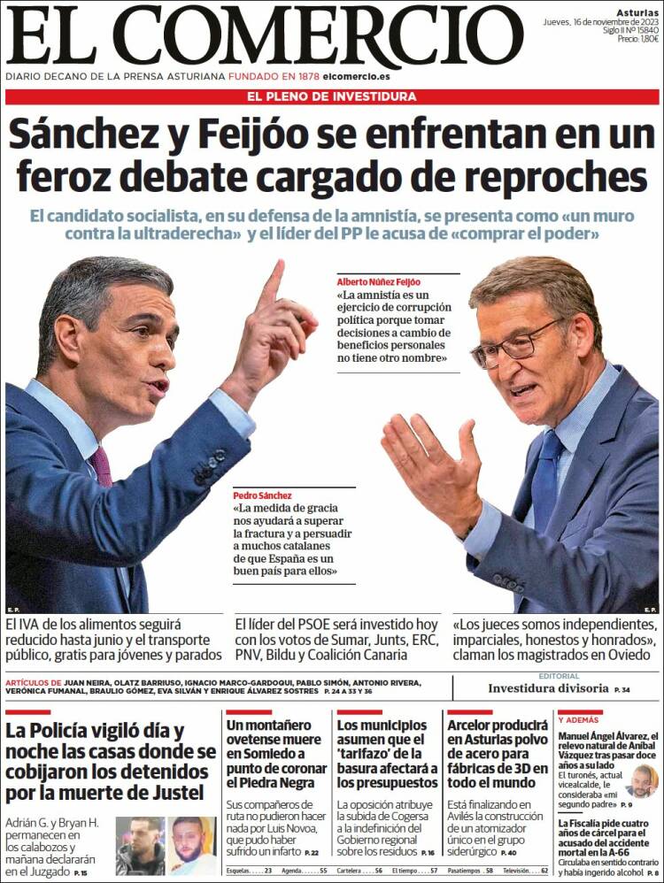 Portada de El Comercio (España)