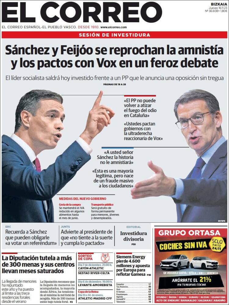 Portada de El Correo (España)