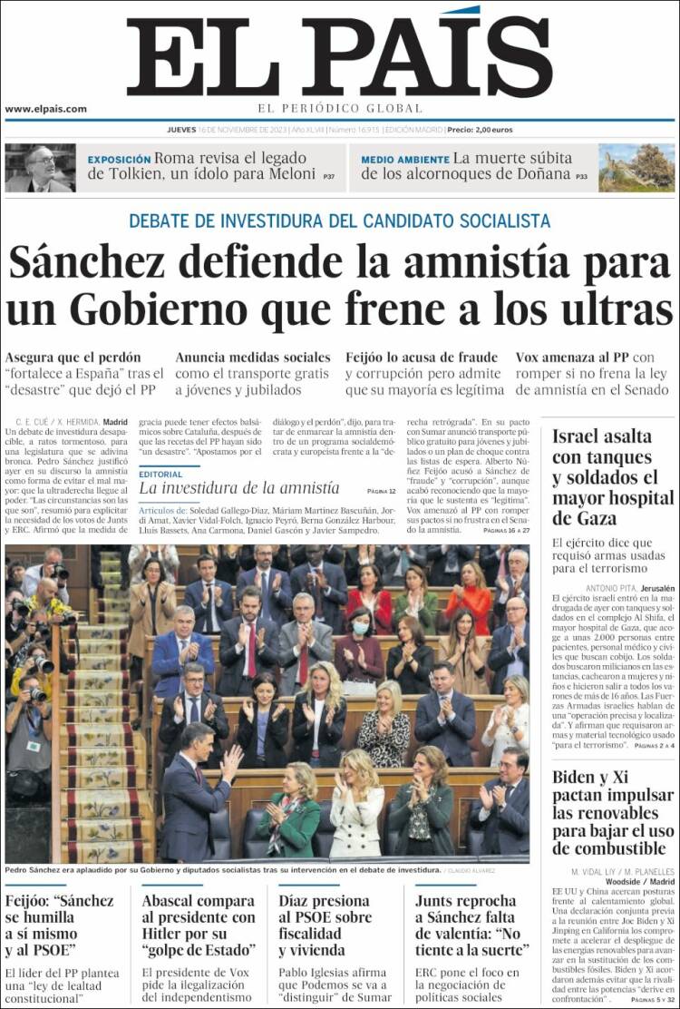 Portada de El País (España)