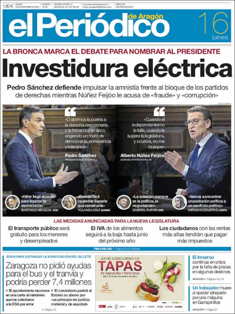 Portada de El Periódico de Aragón (España)