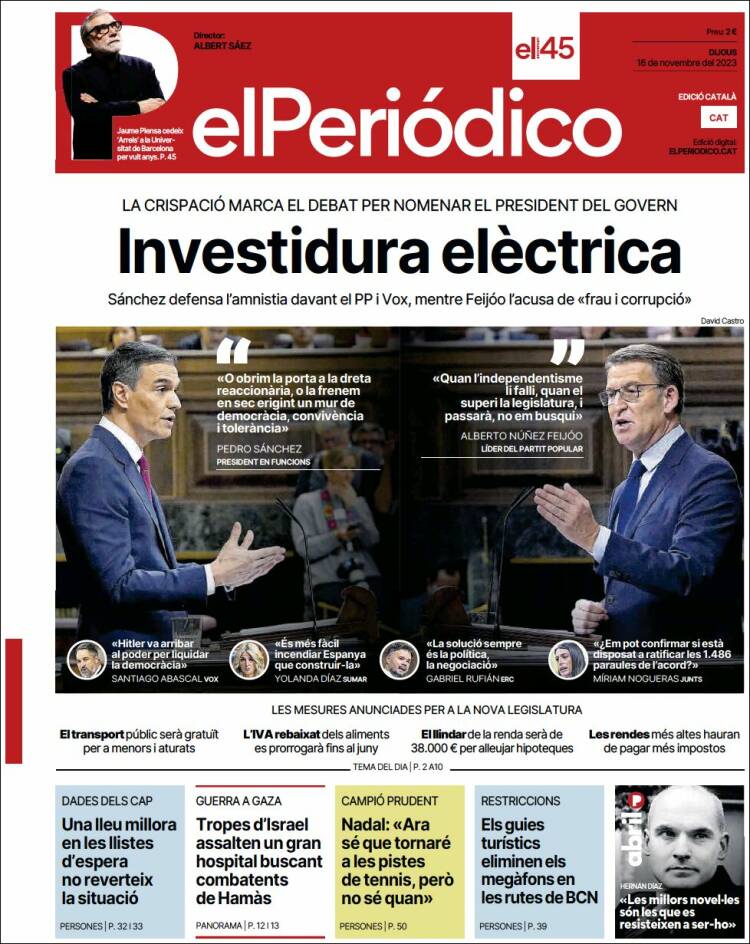 Portada de El Periódico de Catalunya (España)