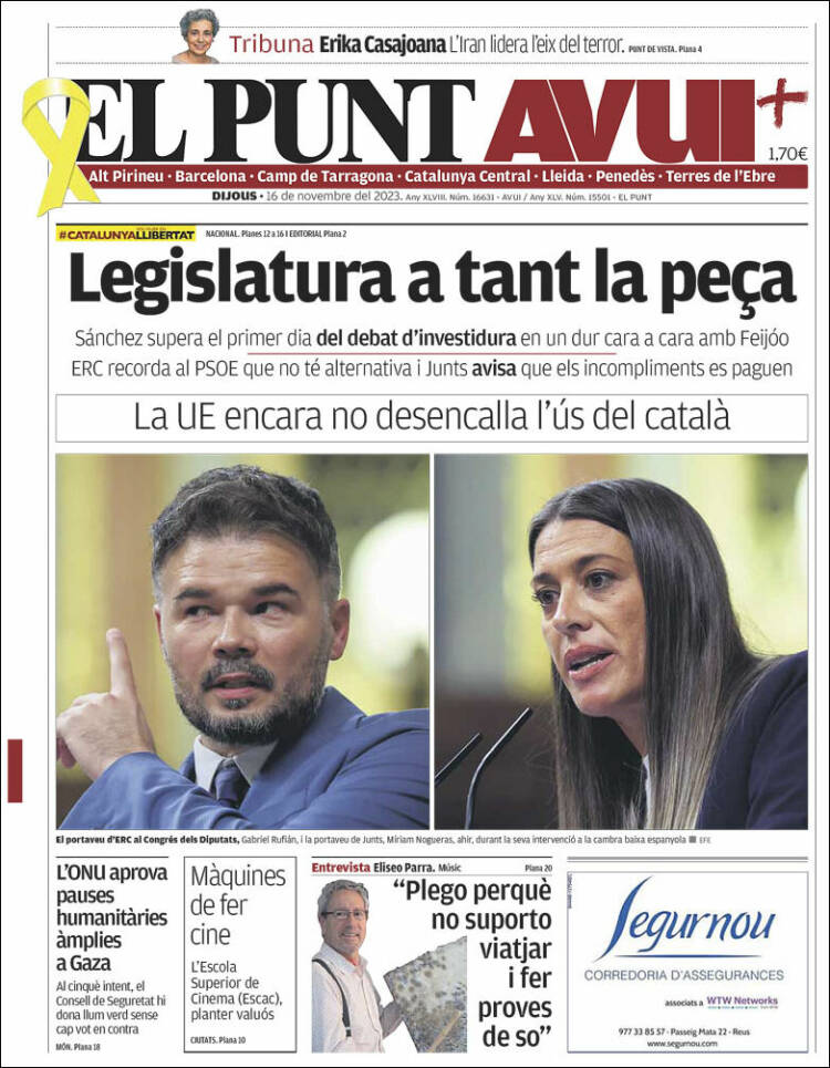 Portada de El Punt Avui (España)
