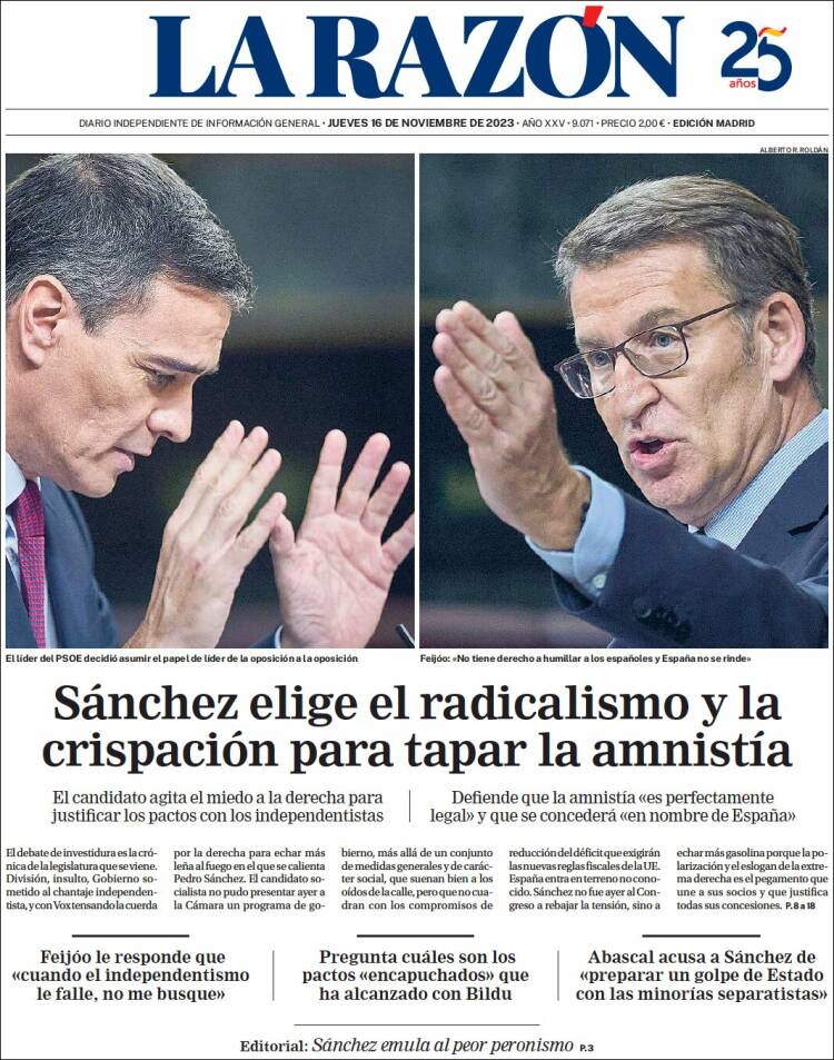 Portada de La Razón (España)