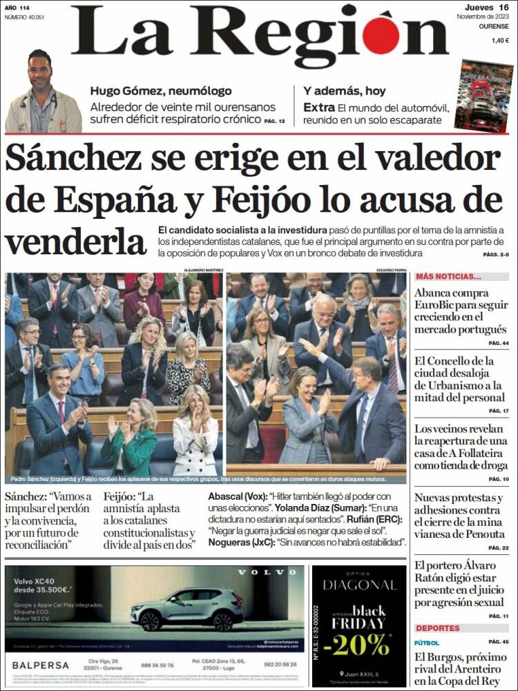 Portada de La Región de Ourense (España)