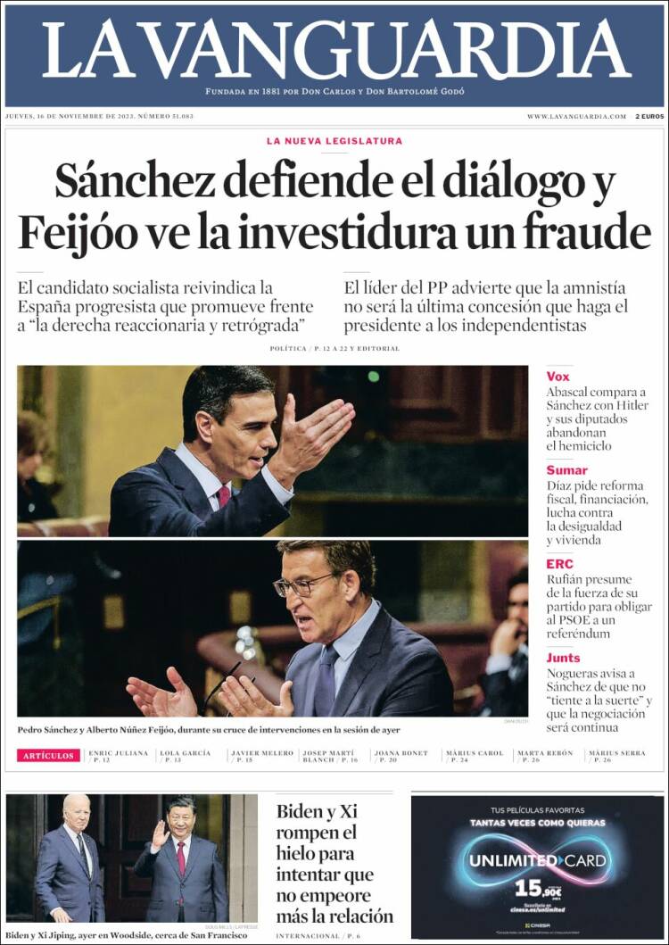 Portada de La Vanguardia (España)