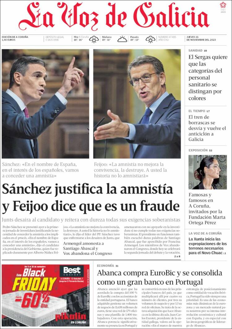 Portada de La Voz de Galicia (España)