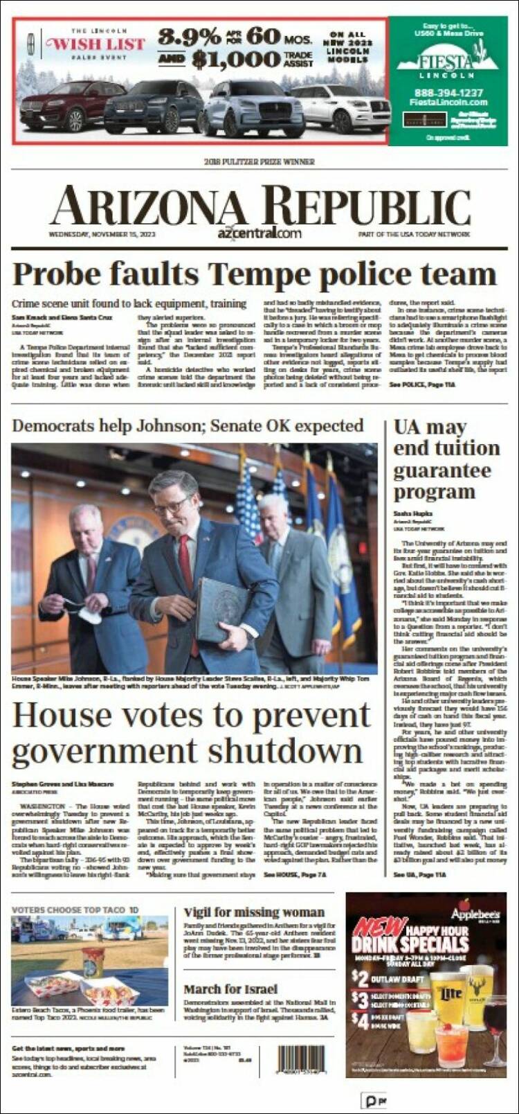 Portada de Arizona Republic News (USA)