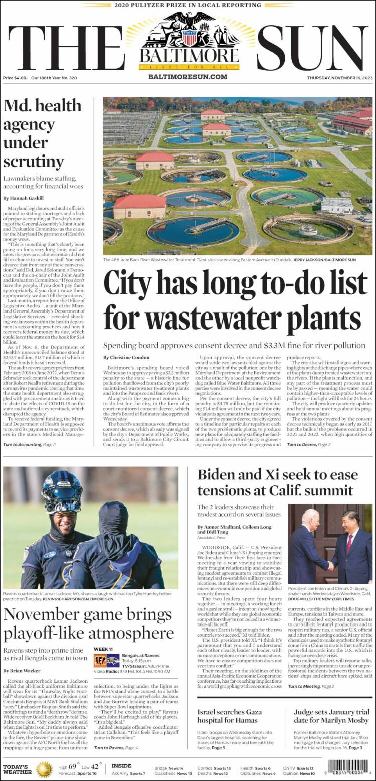 Portada de The Baltimore Sun (USA)