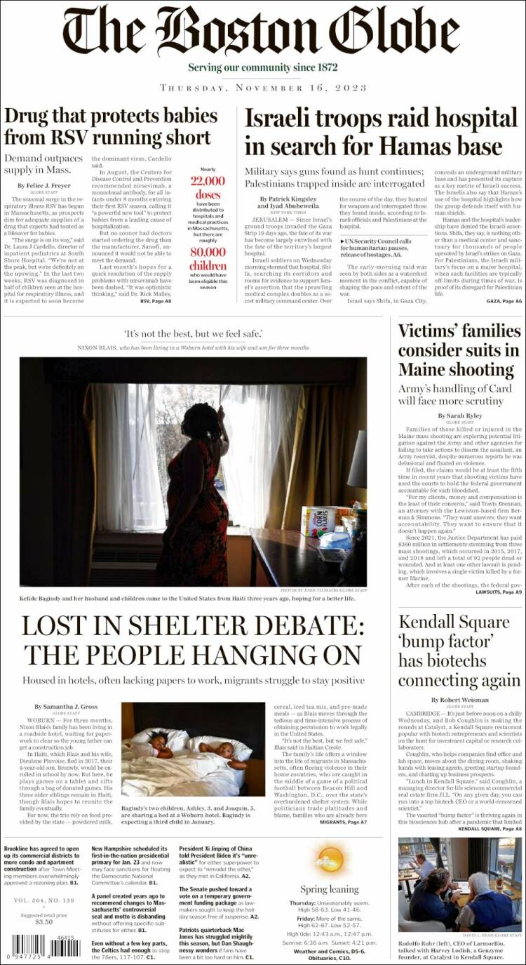 Portada de Boston Globe (USA)