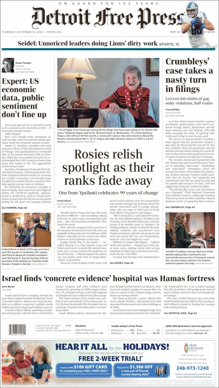 Portada de Detroit Free Press (USA)