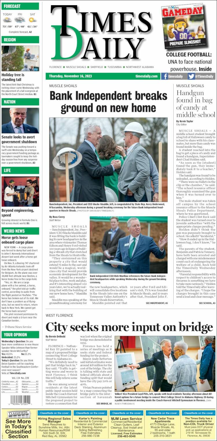 Portada de Times Daily (USA)